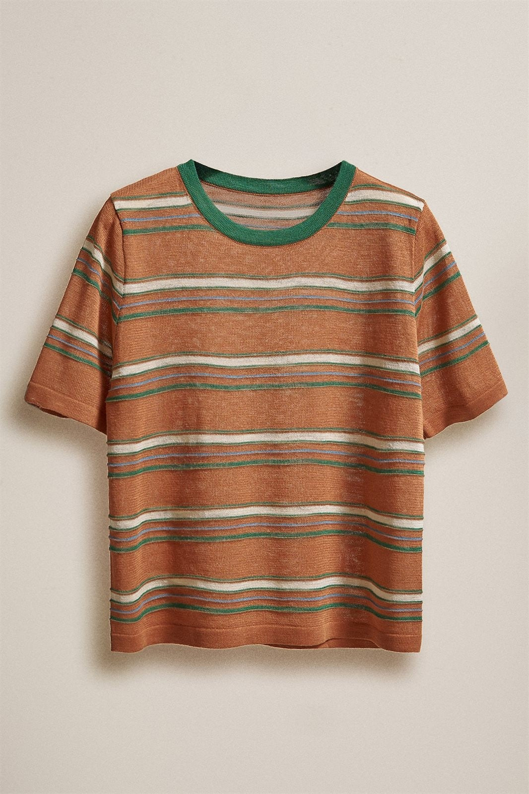 Striped Knit Tee Vintage 70s Retro Boho Coastal Top for Wome in RUST - Women's T-Shirts & Polos | Urban Daizy