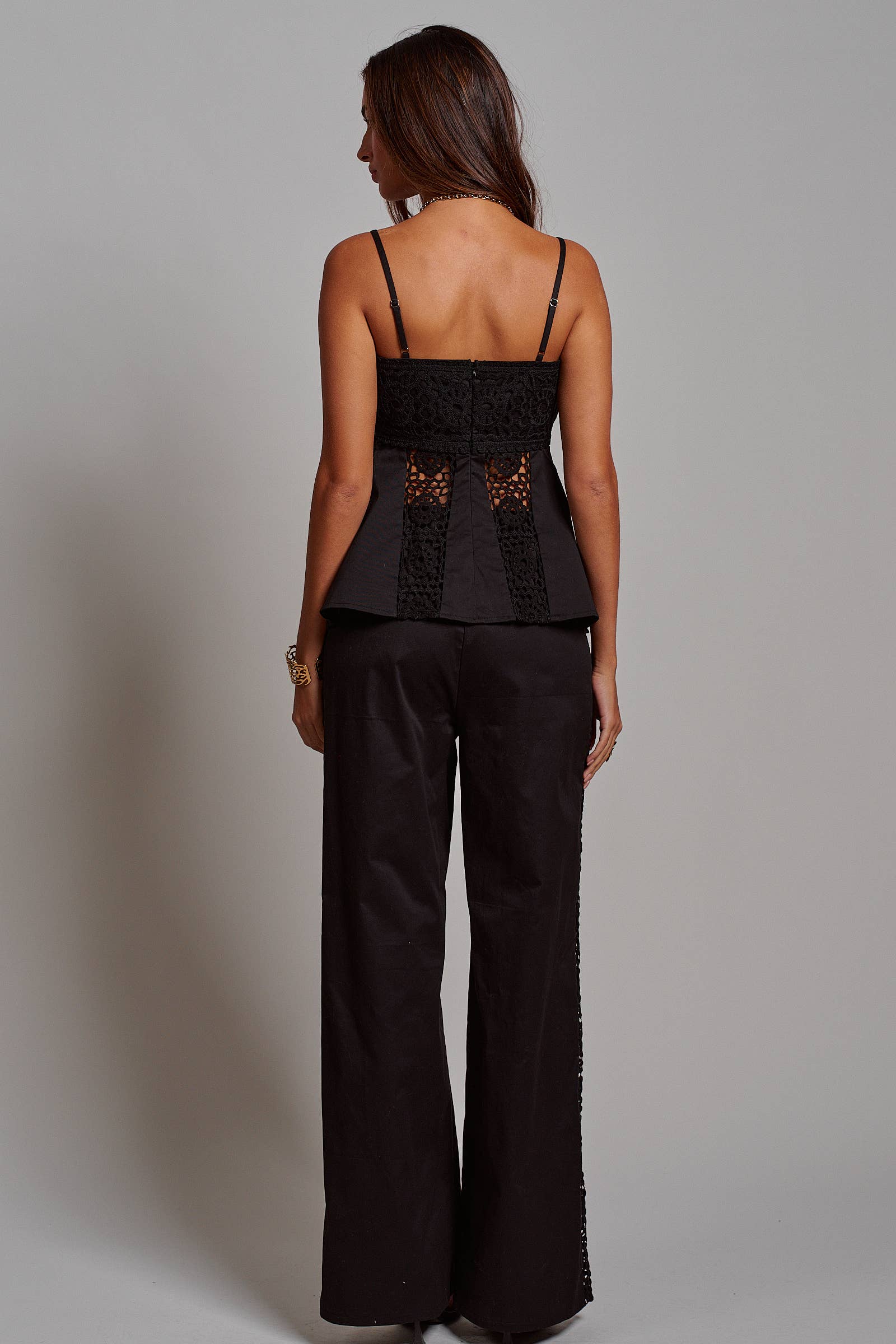 Cotton Eyelet Two-Piece Set Peplum Cami & Pants