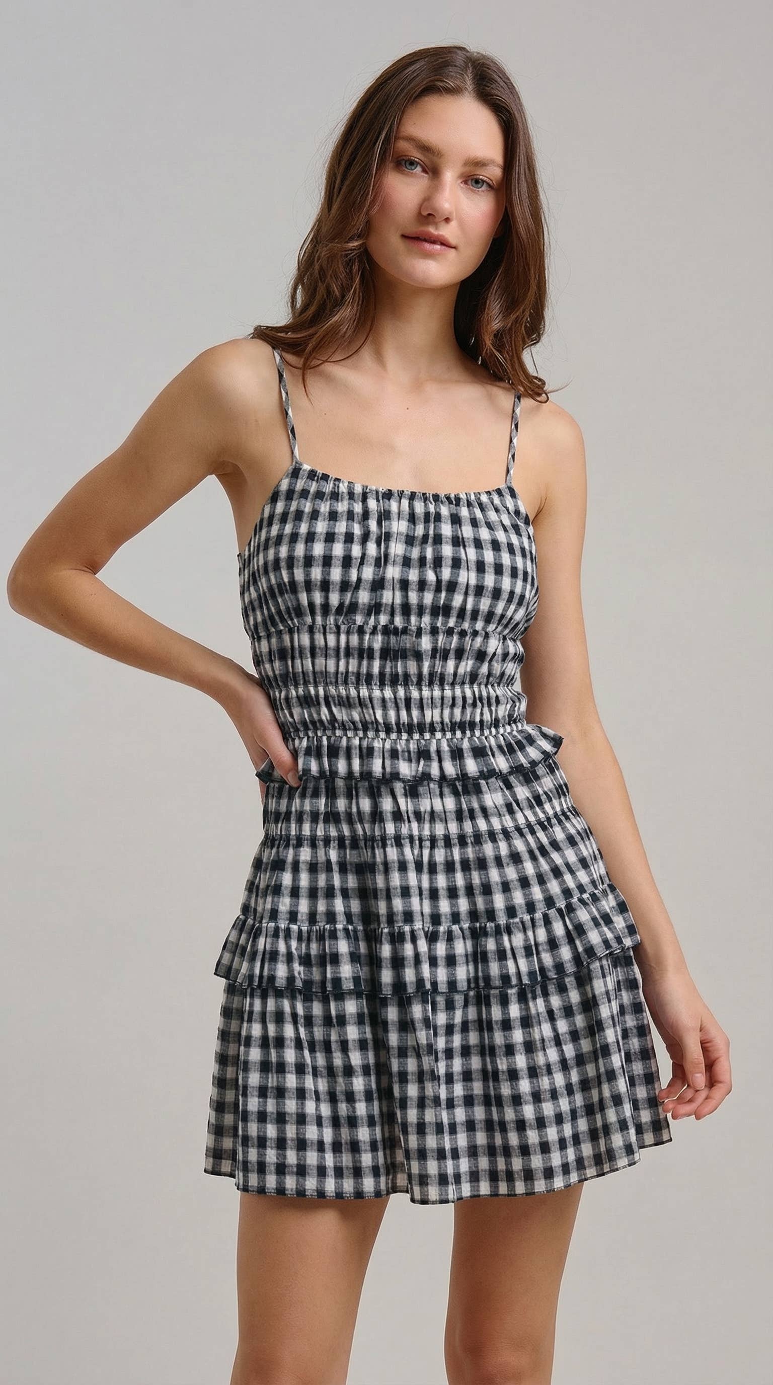 Urban Daizy Gingham Tiered Smocked Mini Dress Blue Dress - Women's (TNDR1640-Blue) – alternate view 9