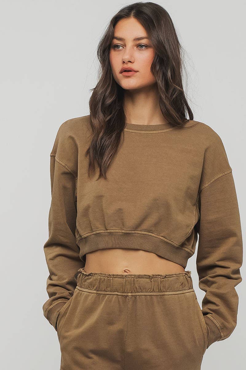 Urban Daizy Mineral Wash Mock Neck Crop Sweatshirt Black Sweatshirt - Women's (UDZ-KN-00191) – alternate view 5