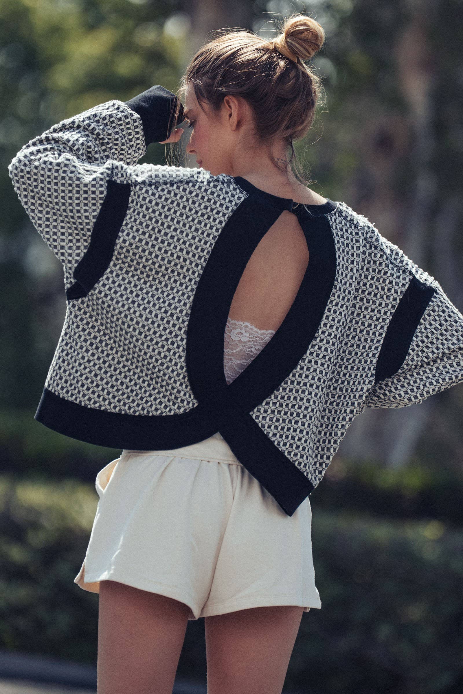 Reversible Textured Check Long Sleeve Pullover