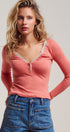 Pretty Little Lace Trim Henley in CORAL - Women's T-Shirts & Polos | Urban Daizy