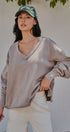 Relaxed Vintage V-Neck Oversized Sweatshirt in MOCHA MOUSSE - Women's Sweatshirts & Hoodies | Urban Daizy