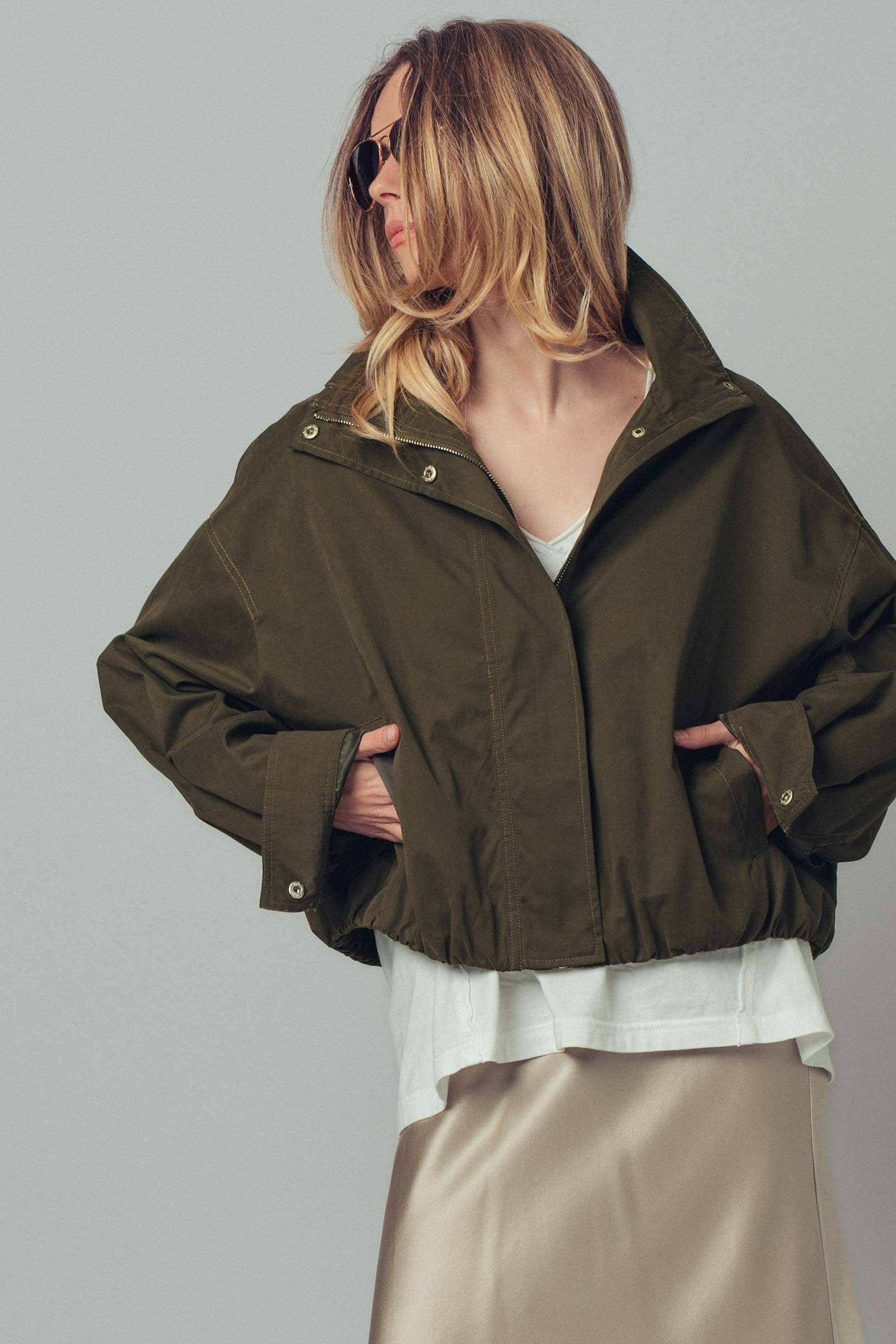 Modern Relaxed Stand Collar Camel Zip Jacket