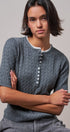 Wool Blend Cable Knit Henley with Contrast Neckline in GREY - Women's Sweaters | Urban Daizy