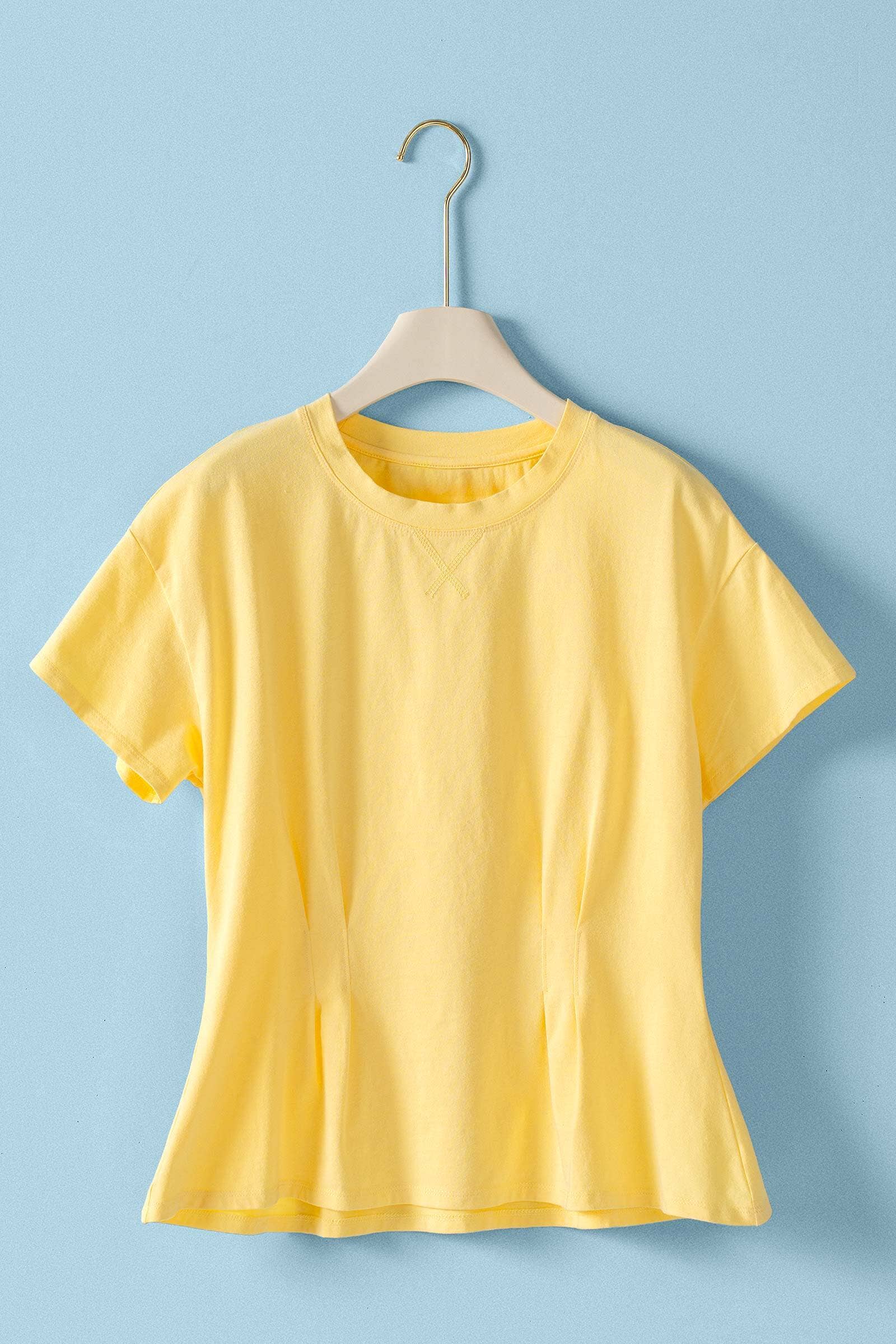 Urban Daizy Pleated Waist Cotton Spandex Everyday Tee Butter-Yellow T-Shirt - Women's (UDTP1324-Butter-Yellow)