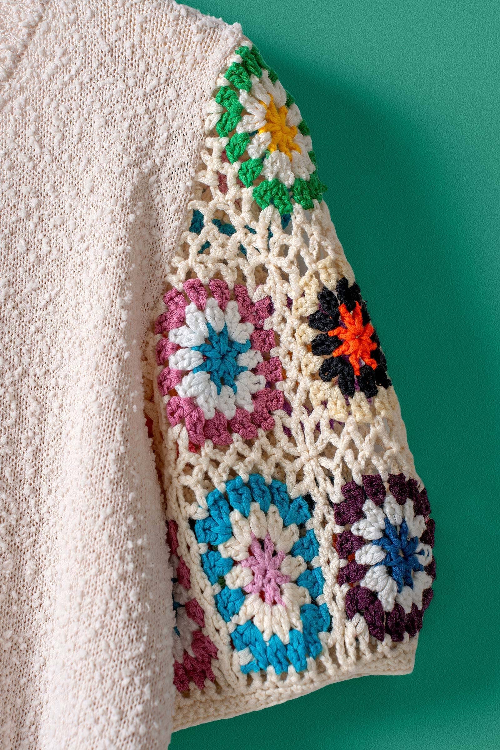 Urban Daizy Granny Square Crochet Sleeve Knit Button Cardigan Taupe Cardigan - Women's (UDZ-KN-01058) – alternate view 3