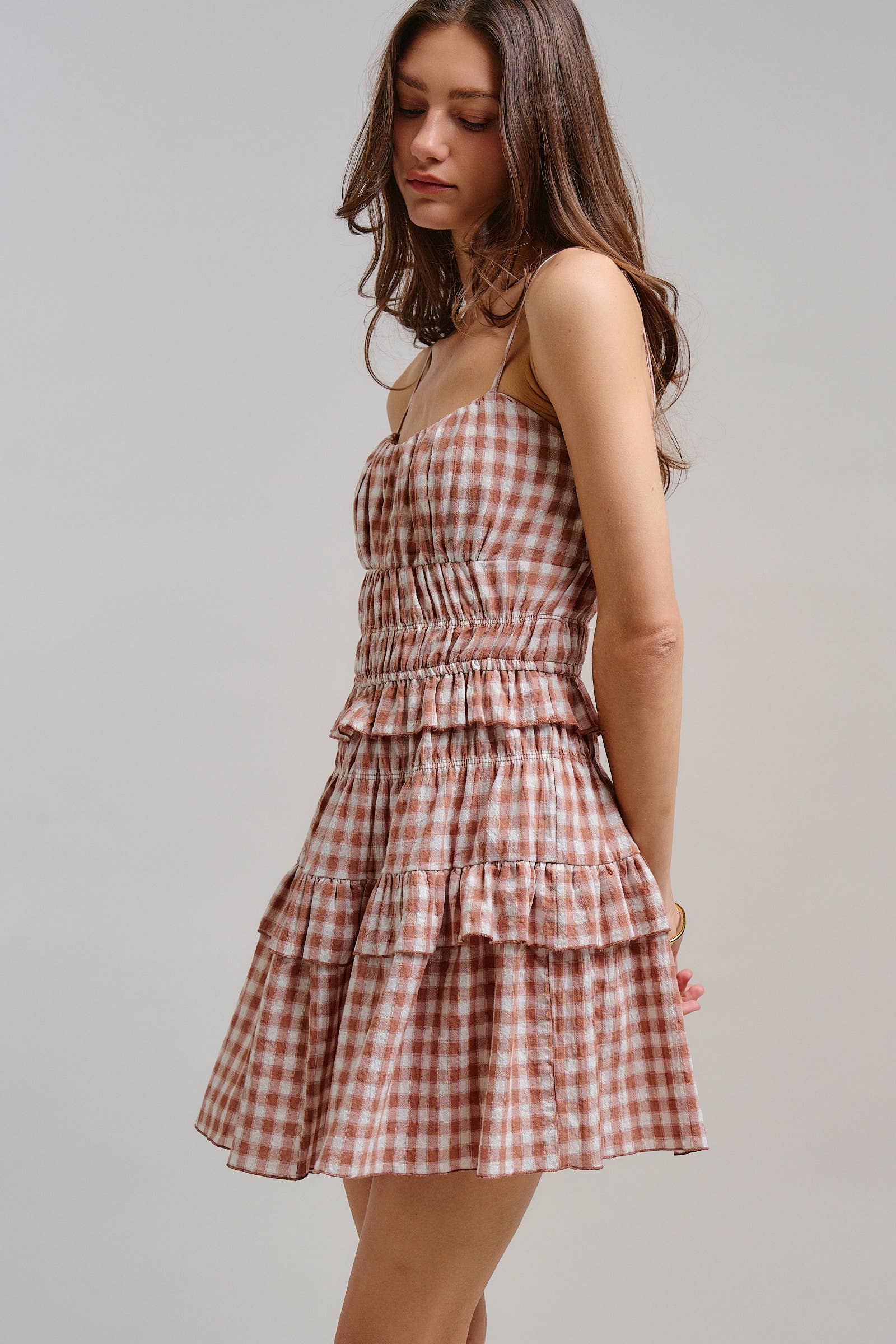 Urban Daizy Gingham Tiered Smocked Mini Dress Blue Dress - Women's (TNDR1640-Blue) – alternate view 4