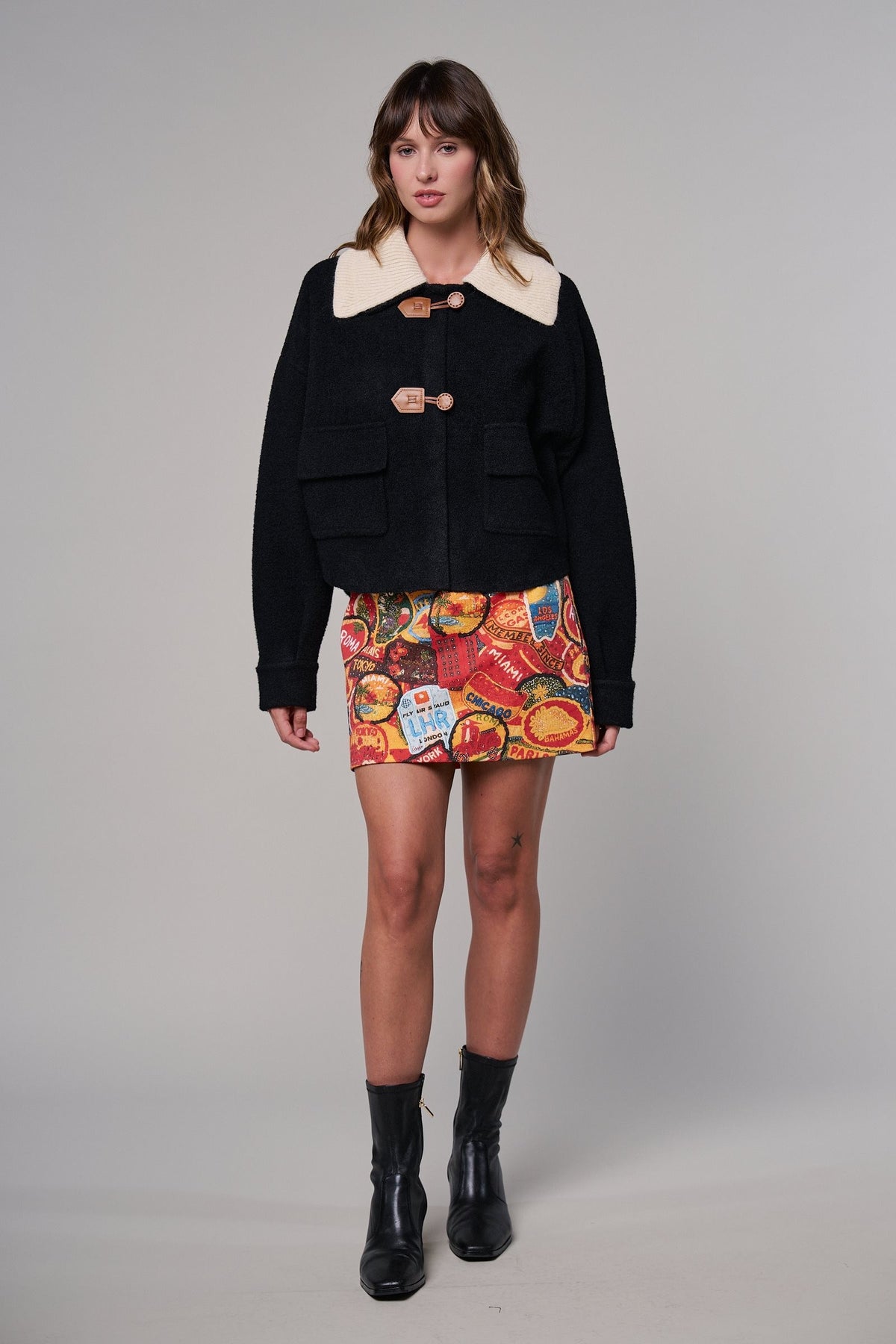 Toggle Front Sweater Jacket with Contrast Collar in BLACK - Women's Jackets & Blazers | Urban Daizy