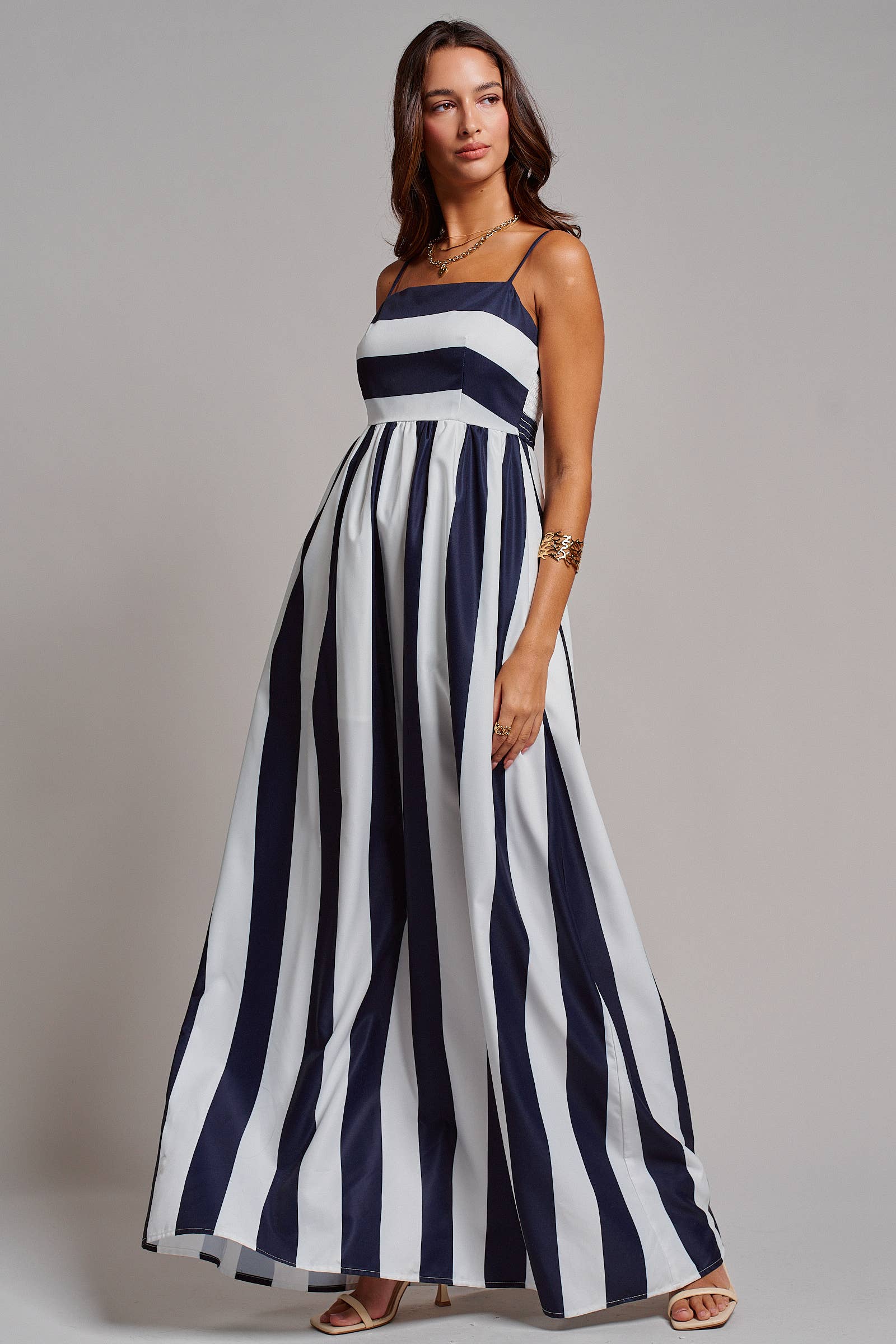 Vertical Stripe Smocked Back Maxi Dress