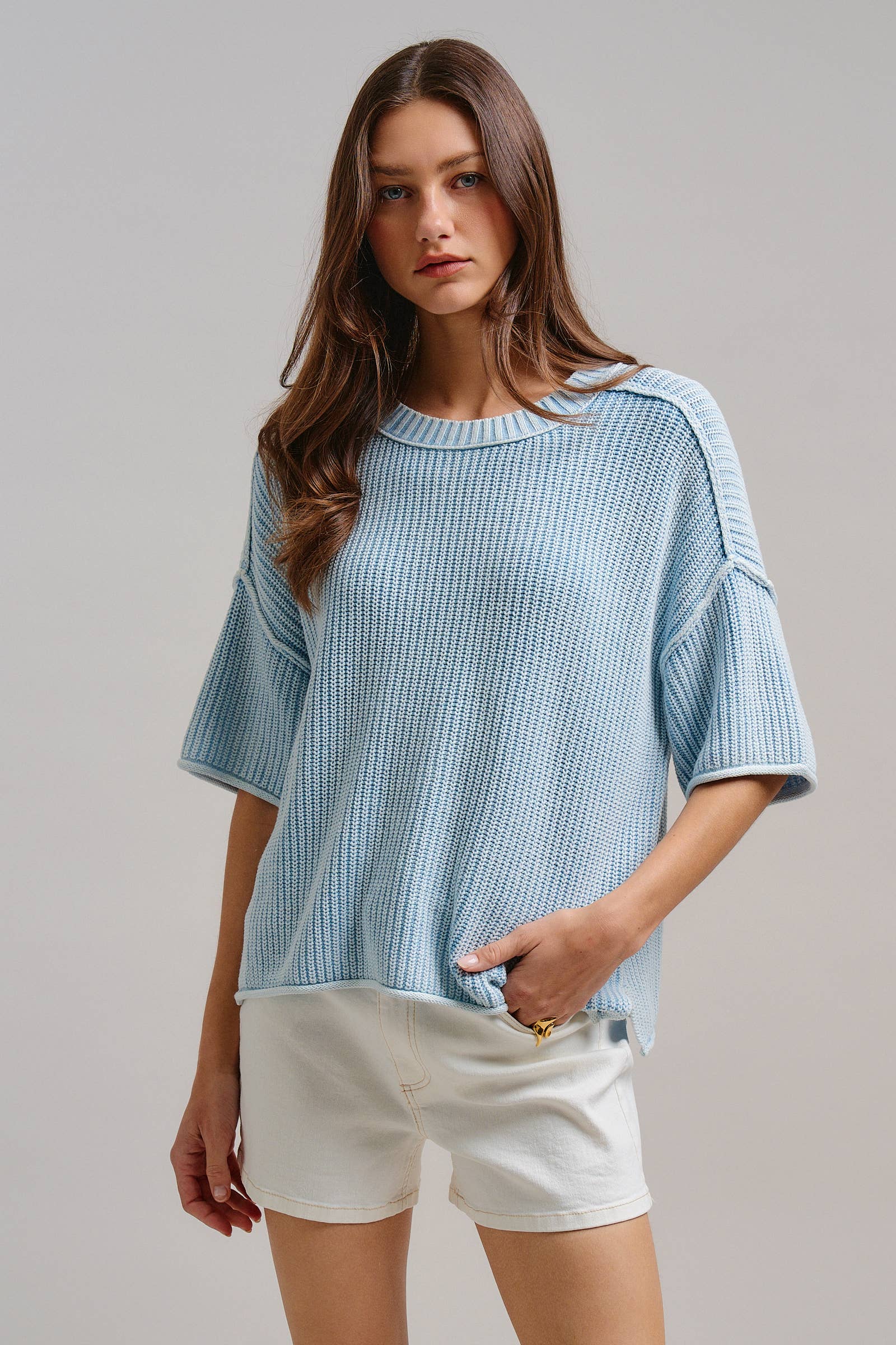 Urban Daizy Crossover Asymmetrical  Denim Shorts White Shorts - Women's (TNPT0825-White) – alternate view