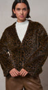 Leopard Print Faux Fur V-Neck Jacket in BROWN - Women's Jackets & Blazers | Urban Daizy