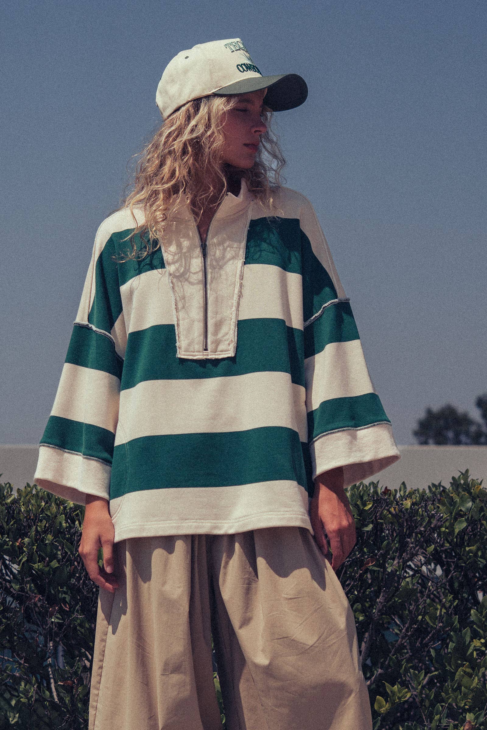 Urban Daizy Oversized Half Zip Bold Stripe Statement Pullover Sweatshirt Cream-Black Sweatshirt - Women's (UDZ-KN-00450)…