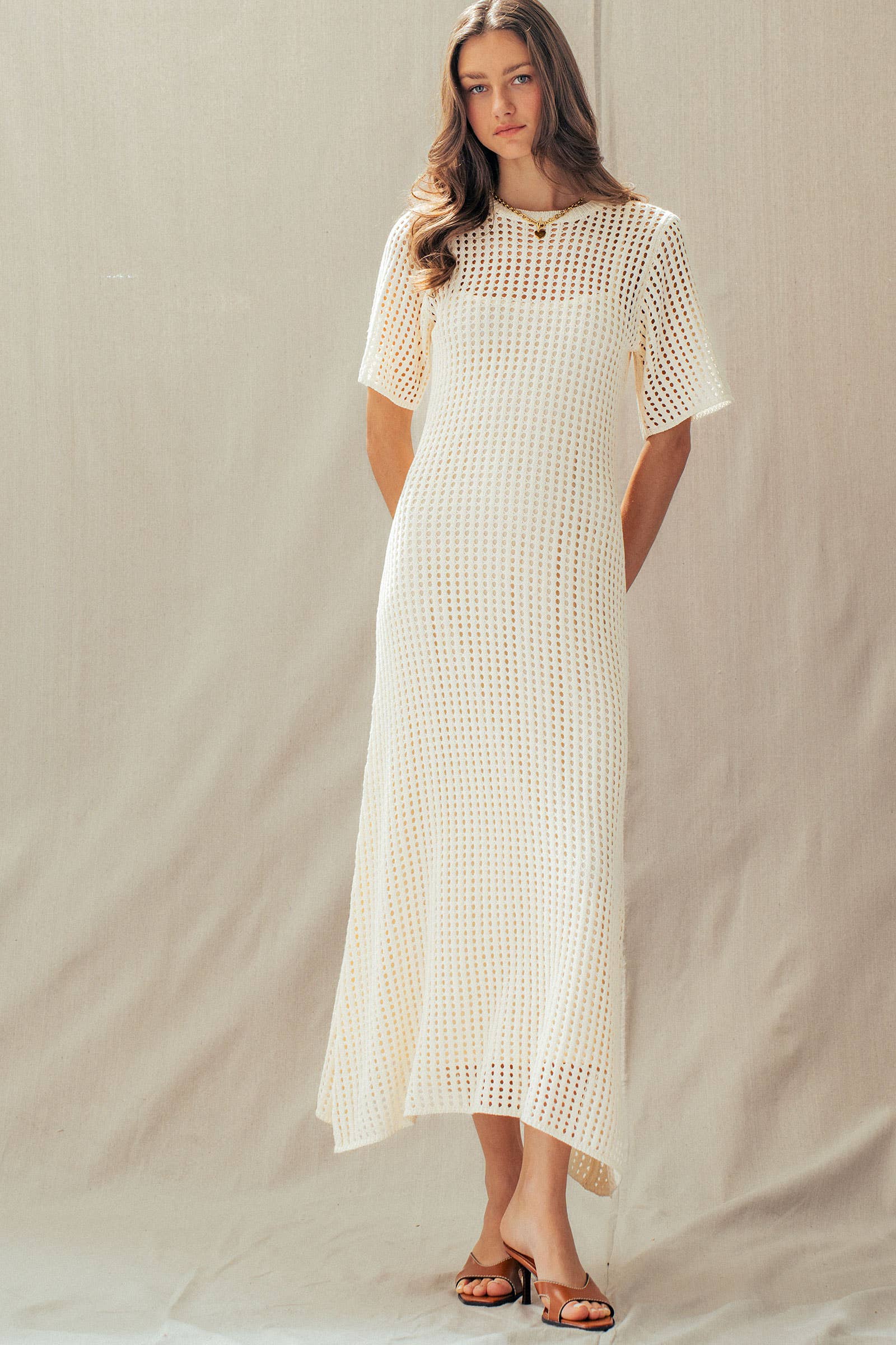 Urban Daizy Cotton Blend Open Knit Maxi Dress Ivory Dress - Women's (UDZ-DR-00532) – alternate view 6