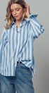 Urban Daizy Oversized Stripe Button Down Collared Shirt Blue Button Down Shirt - Women's (UDZ-TP-00759) – alternate view 5