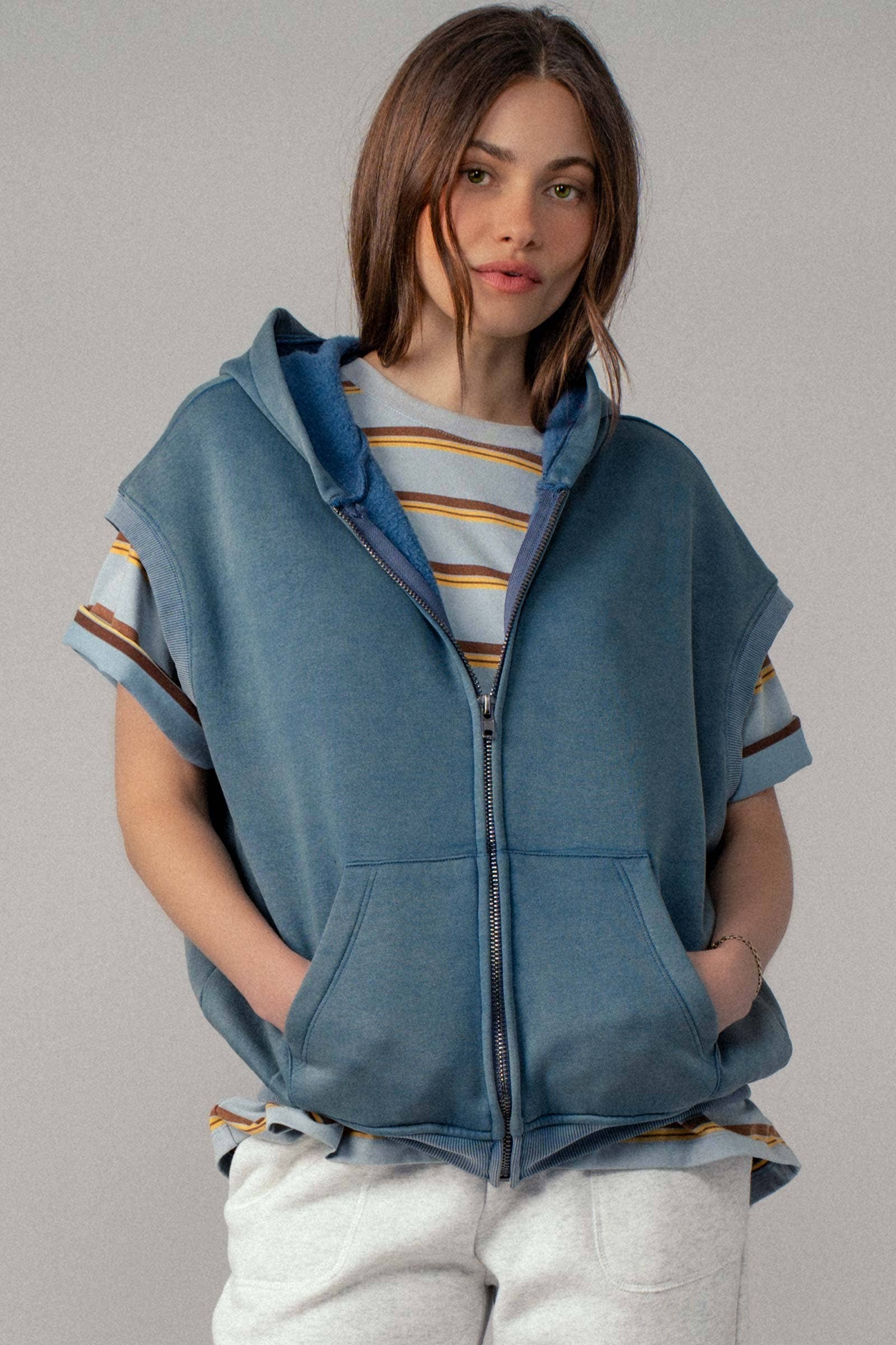 Vintage-Wash Sleeveless Terry Hoodie