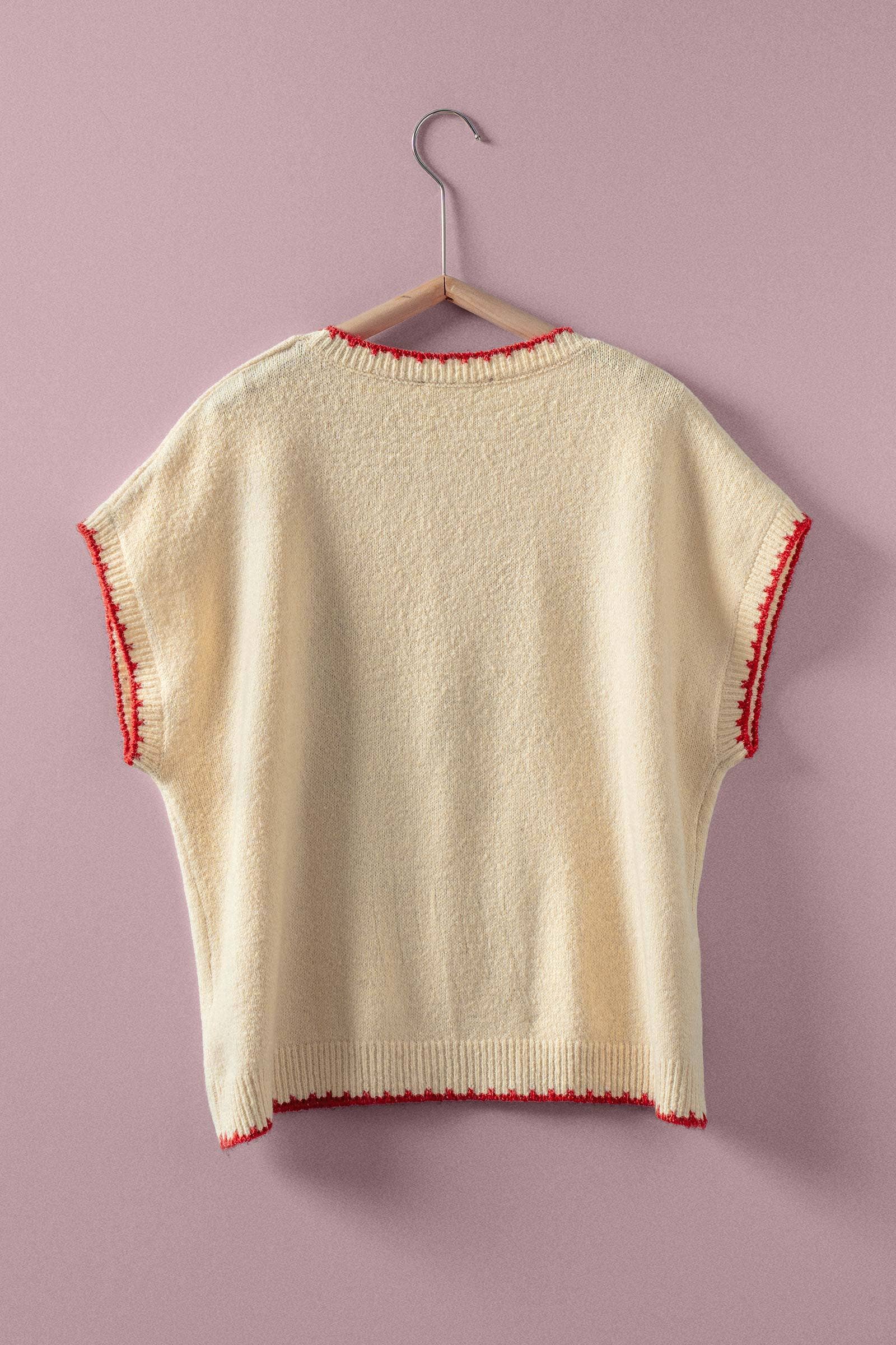 Urban Daizy Sequin Cherry Graphic Crochet Trim Vest Ivory Sweater Vest - Women's (UDZ-TP-00816) ��� alternate 