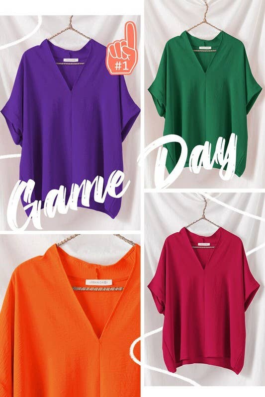 Urban Daizy Oversized V-Neck Folded Short Sleeve Top-GD Gd-Blue Blouse - Women's (UDZ-TP-00270) – alternate view 23