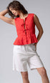 Urban Daizy Pleated Bow Front White Top Ivory Blouse - Women's (UDZ-DR-00389) – alternate view 22