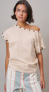 Grommet Trim Washed Cotton Boat Neck Top in CHALK - Women's T-Shirts & Polos | Urban Daizy