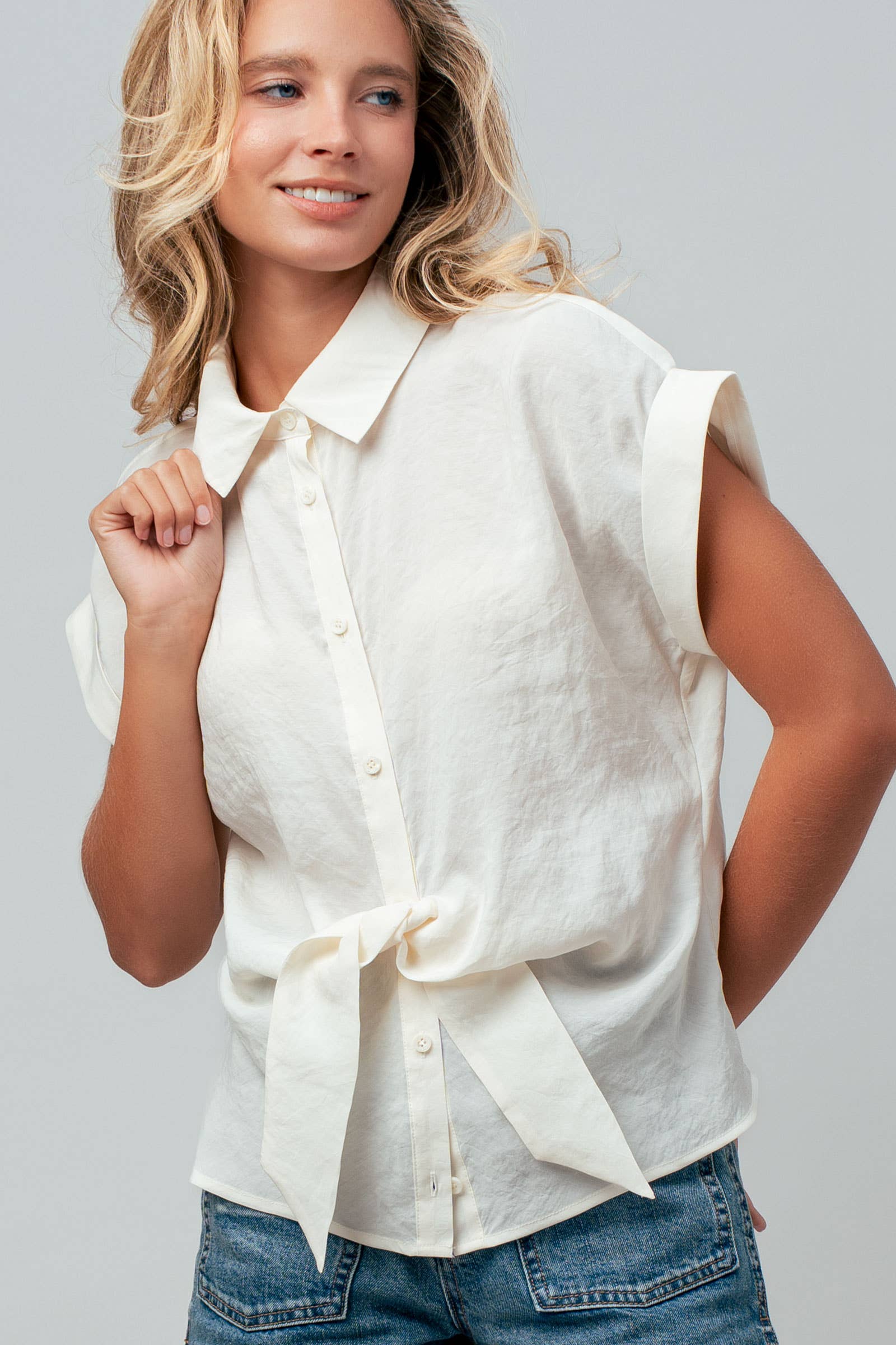 Tie-Front Short Sleeve Modal Blouse