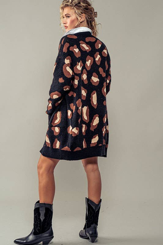 Urban Daizy Chic Animal Print Open Front Knit Cardigan Black Cardigan - Women's (UDZ-KN-00571) – alternate view 5
