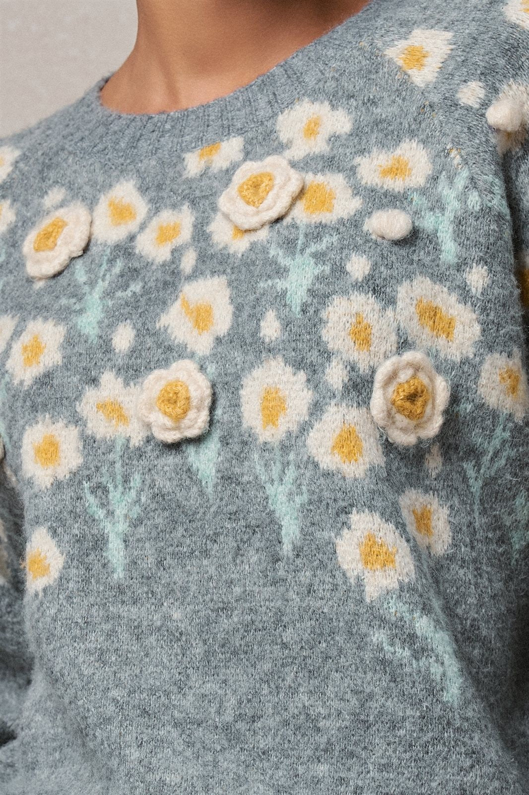 Embossed Floral Knit Sweater in GREY - Women's Sweaters | Urban Daizy