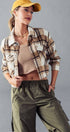 Urban Daizy BELLA SNAP BUTTON PLAID CROP JACKET Camel Jacket - Women's (UDZ-OT-00264) – alternate view 9
