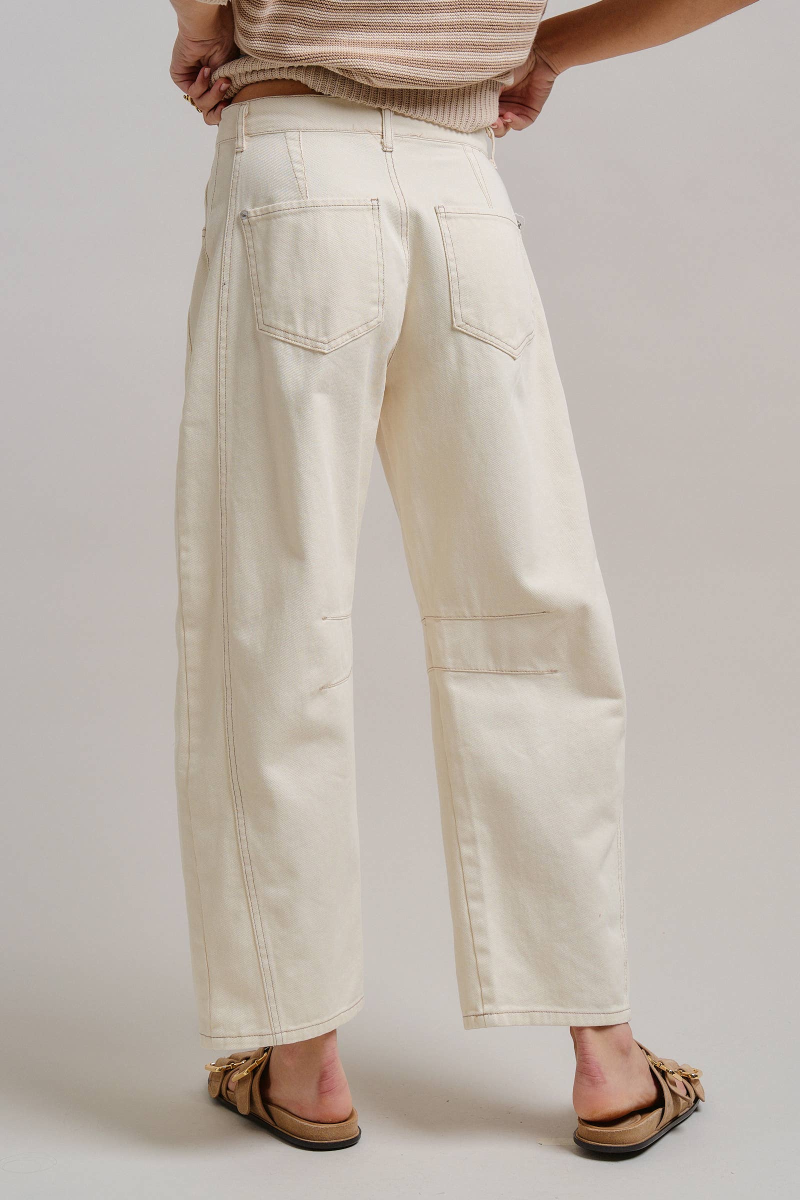 Urban Daizy Ecru White Wide Leg Barrel Jeans ECRU Jeans - Women's (TNPT0808-ECRU) – alternate view