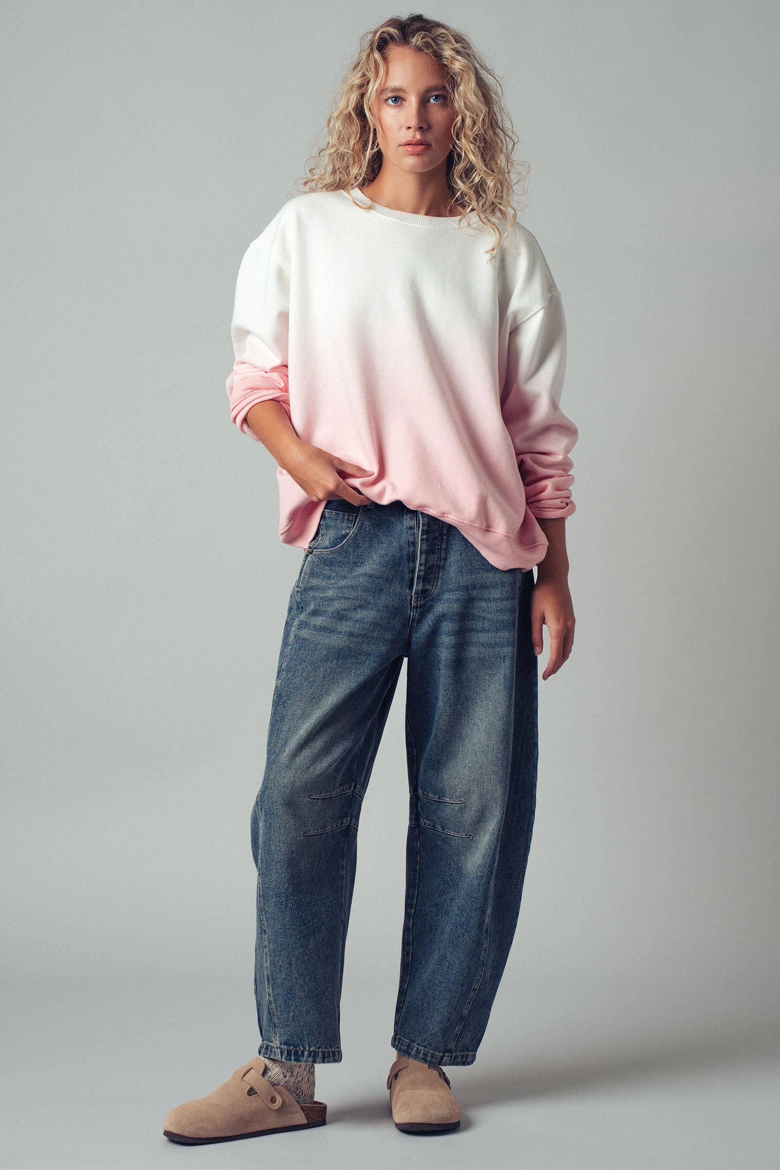 Ombré Dip-Dye Crewneck Sweater