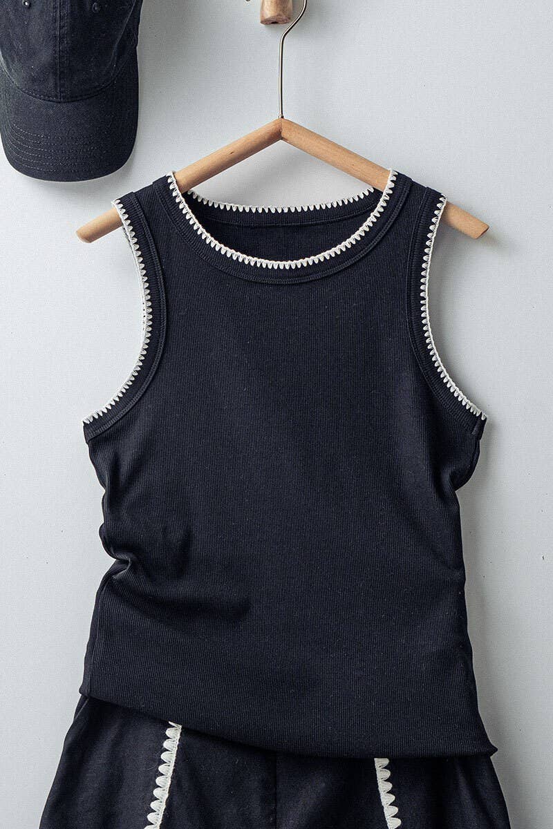 Contrast Trim Ribbed Minimalist Statement Tank Top