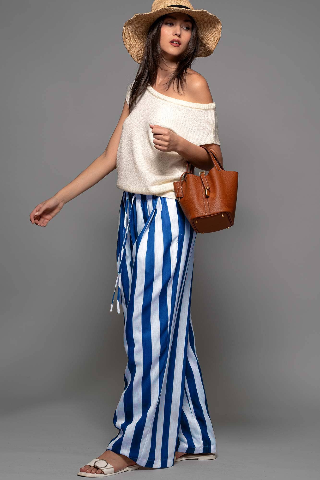 Urban Daizy Breezy Linen-Blend Striped Wide-Leg Pants Blue Pants - Women's (UDZ-PT-00352) – alternate view 7