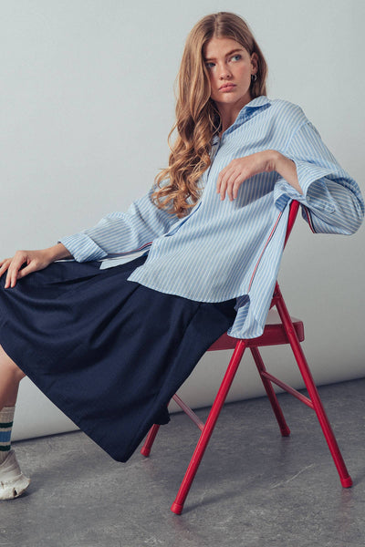 Striped Twill Tape Detail Statement Button Shirt