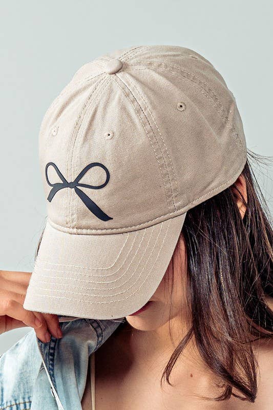 Urban Daizy Bow Graphic Relaxed Fit Baseball Cap Beige Baseball Cap - Women's (UDZ-AC-00112)