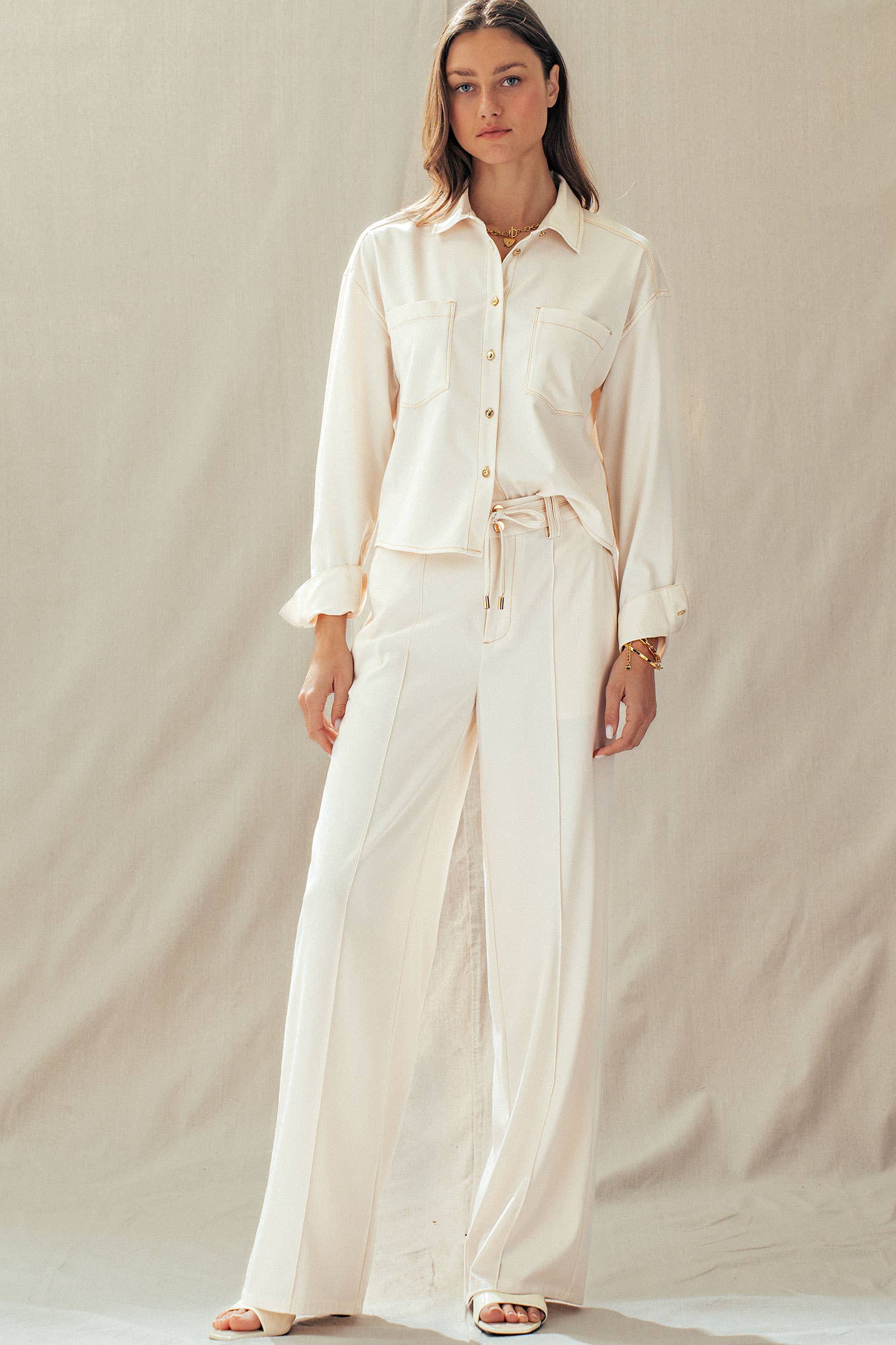 Drawstring Wide Leg Pants