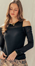 Urban Daizy Layered Ribbed Knit Off-Shoulder Long Sleeve Top BLACK Tank Top - Women's (UDTP1079-BLACK) – alternate view
