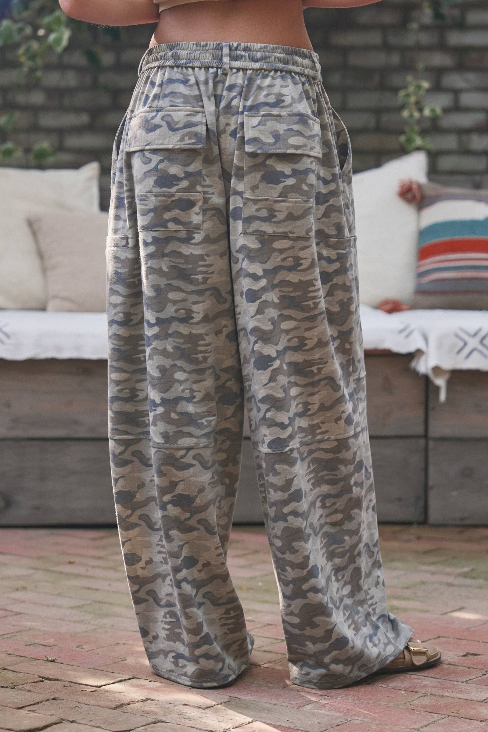 Camo Print Wide Leg Cargo Sweatpants