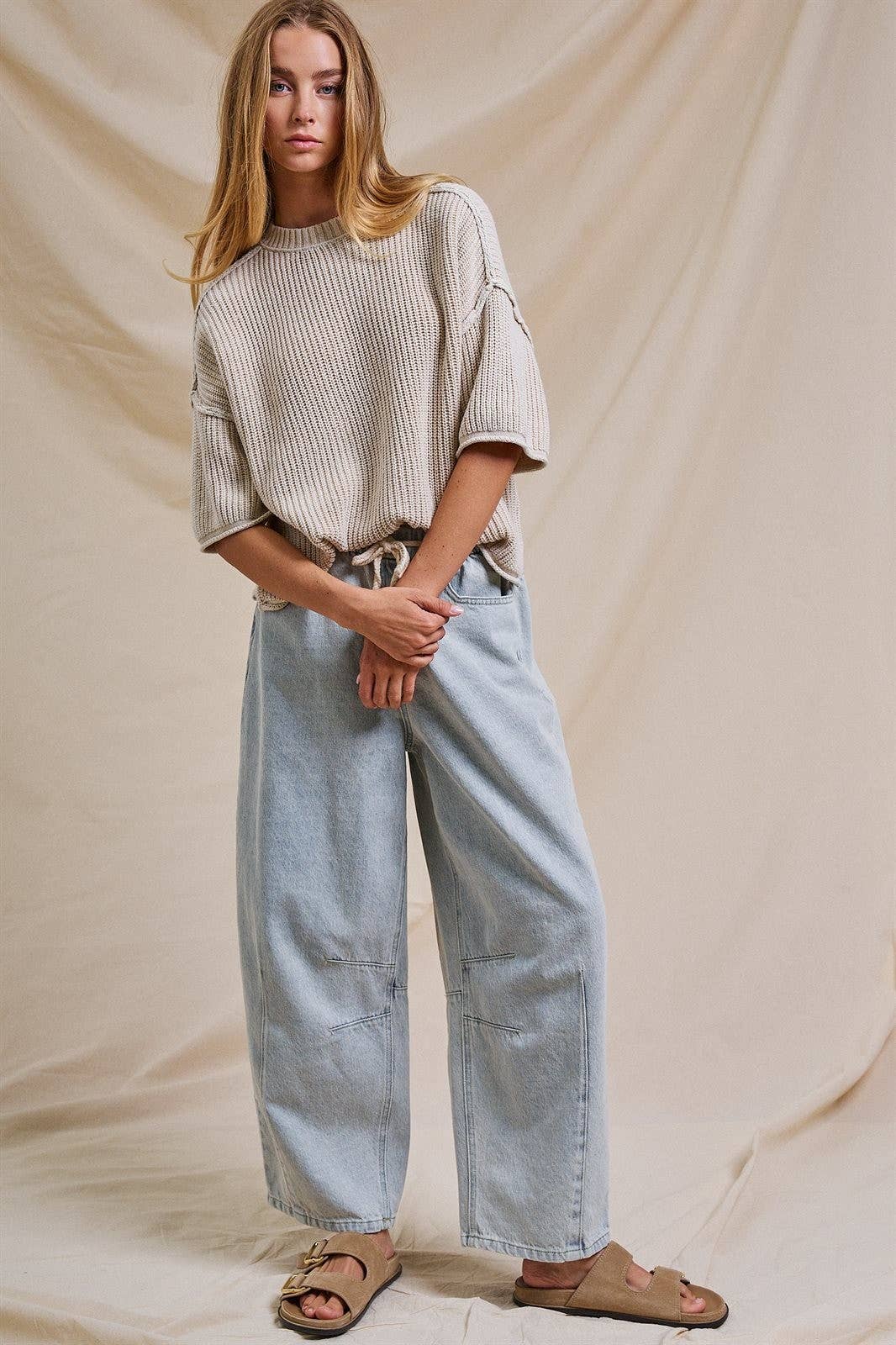 Urban Daizy Relaxed Drawstring Barrel Denim Pants Lt-Denim Jeans - Women's (UDTP1477-Lt-Denim) – alternate view 8