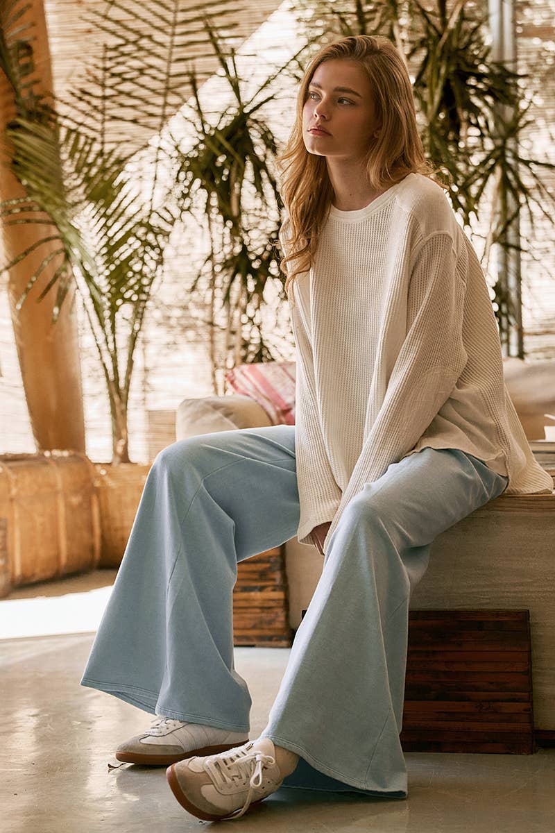 Oversized Waffle Knit High-Low Tunic Top