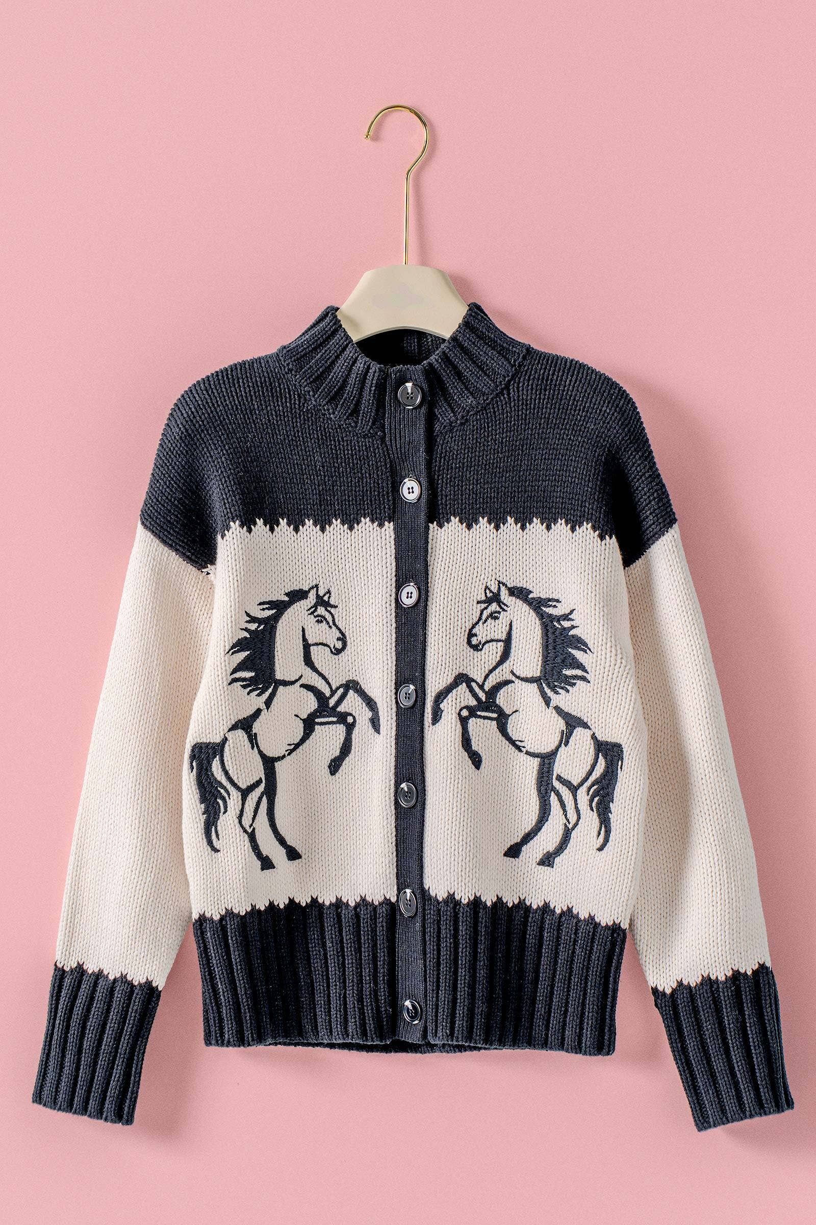 Urban Daizy Western Horse Intarsia Knit Cardigan Black-Ivory Cardigan - Women's (UDZ-KN-01055) – alternate view 4