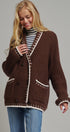 Chunky Knit Cardigan Sweater with Stitch Looks in BROWN - Women's Cardigans & Shrugs | Urban Daizy