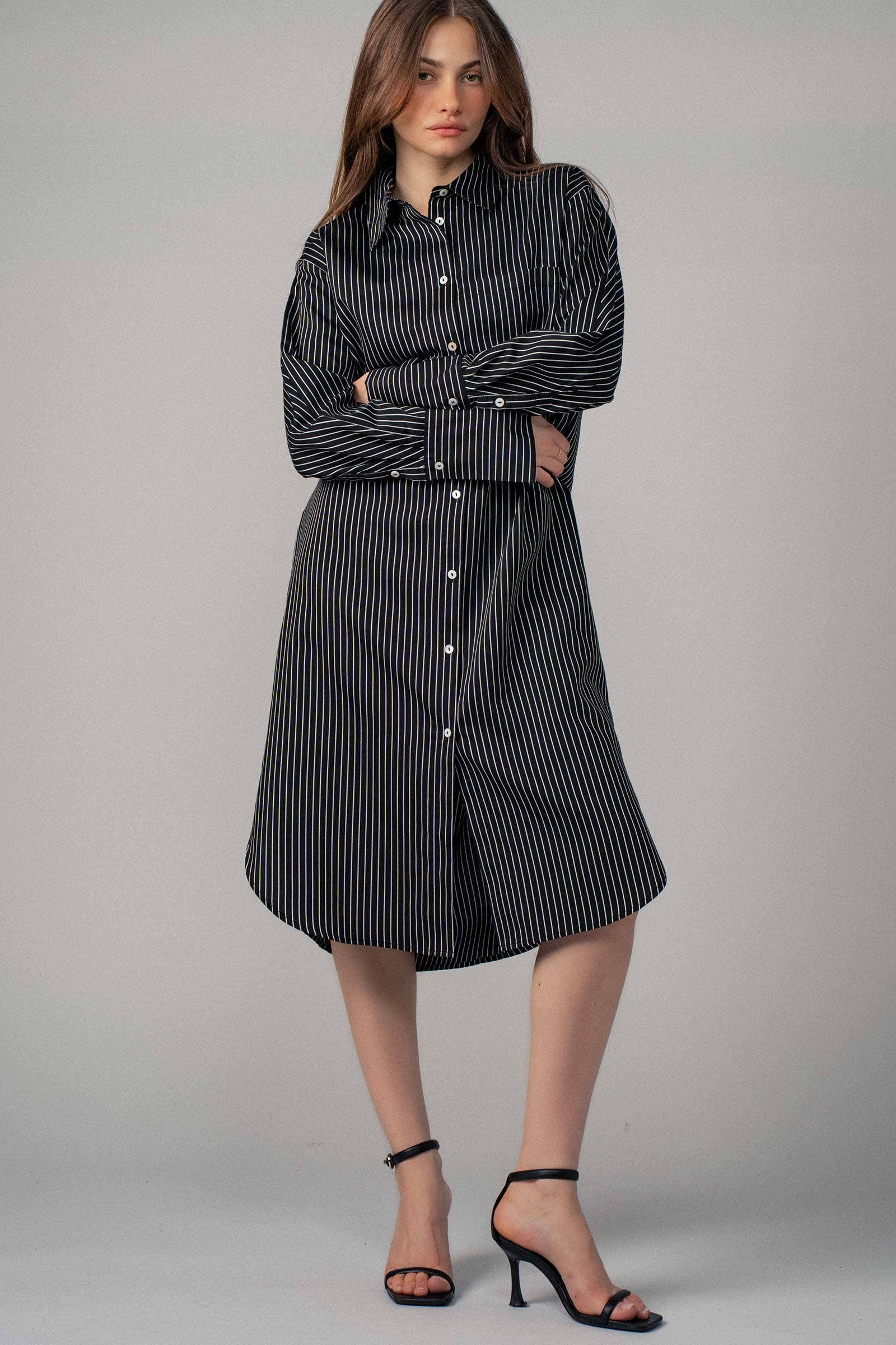 Striped Button-Down Midi Dress