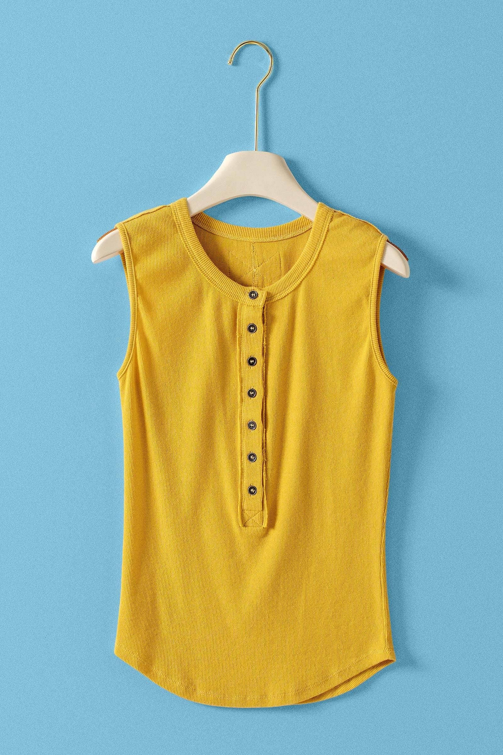 Urban Daizy Raw Edge Ribbed Henley Tank Black Tank Top - Women's (UDZ-TP-01039) – alternate view 3