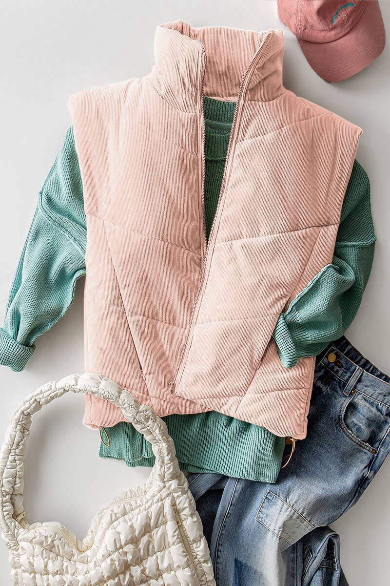 Urban Daizy Sleeveless Corduroy Toggle Hem Puff Vest Charcoal Outerwear Vest - Women's (UDZ-OT-00072) – alternate view 22