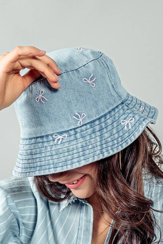 Urban Daizy Embroidered Mini Bow Coquette Denim Bucket Hat Black Bucket Hat - Women's (UDZ-AC-00114) – alternate view 7