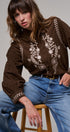 Embroidered Corduroy Western Shirt with Floral Stitch in BROWN - Women's Shirts & Blouses | Urban Daizy