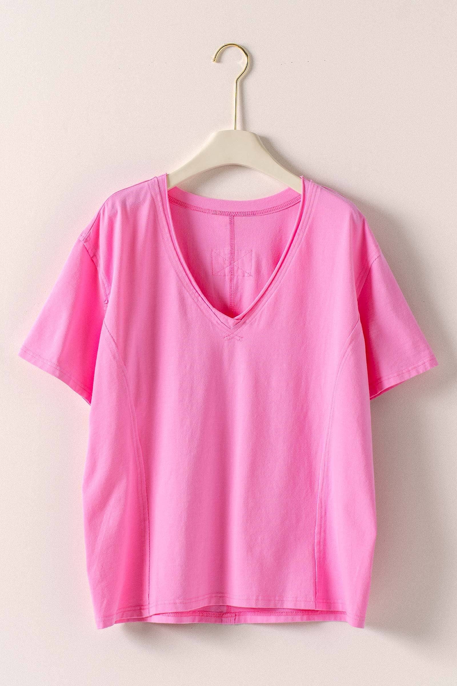 Urban Daizy Exposed Seam V-Neck 1 Tee Blue T-Shirt - Women's (UDZ-TP-01067) – alternate view 2