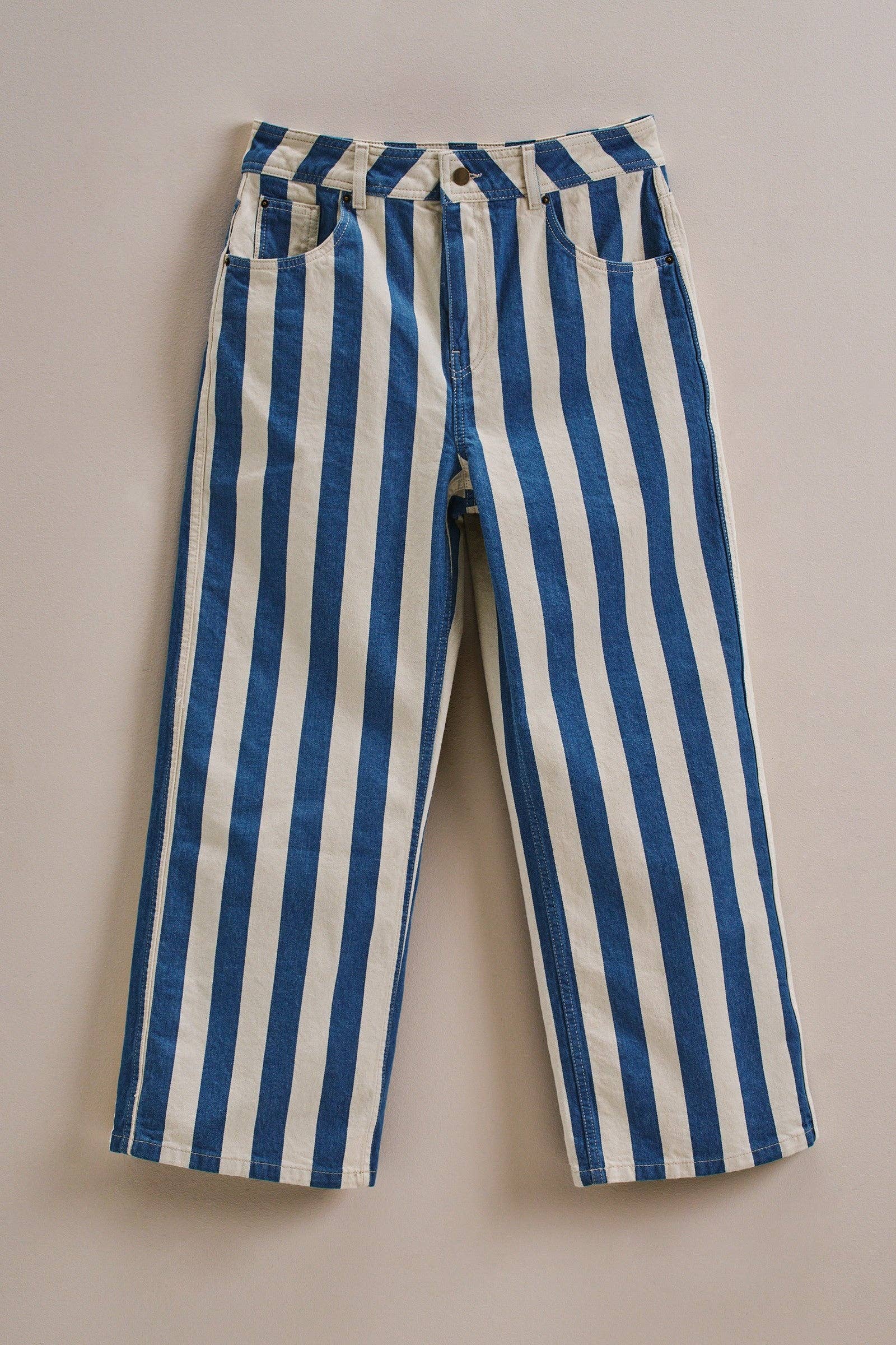 Striped Cropped Wide Leg Denim Pants