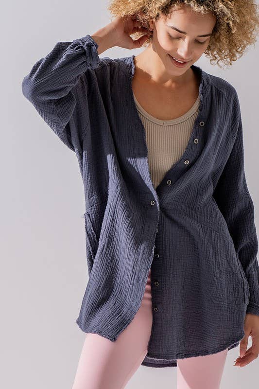 Urban Daizy PREMIUM SOFT FRAYED HEM GAUZE VINTAGE WASHED SHIRT Forest-Green Button Down Shirt - Women's (UDZ-TP-00225) –…