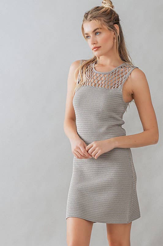 Urban Daizy HOLLOW OUT CROCHET MINI DRESS Beige Dress - Women's (UDZ-DR-00127) – alternate view 11